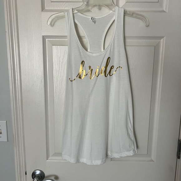 2/$15 Bride tank top size medium with with gold foil script worn once racerback - Picture 1 of 4